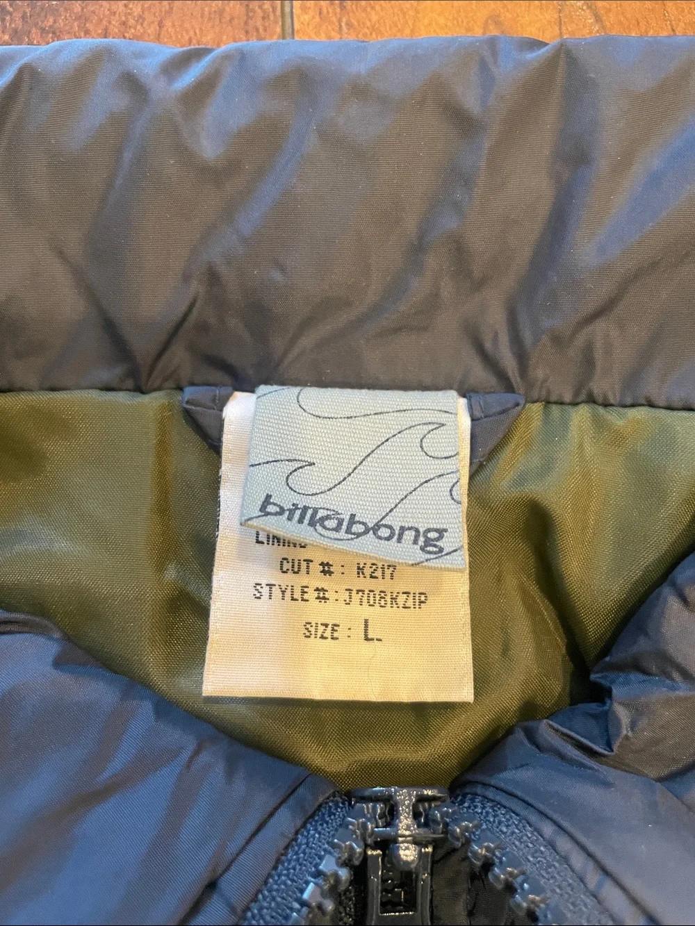 Billabong Kids Navy Blue Puffer Jacket/Vest with Light Blue and Olive Stripes